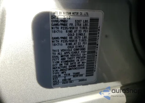 2012 Nissan Murano S from USA, damaged, VIN JN8AZ1MW7CW222409